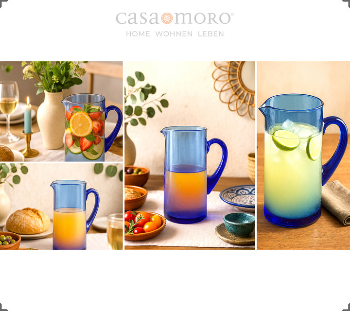 Carafe for water, juice or spritzer – made of strong blue glass