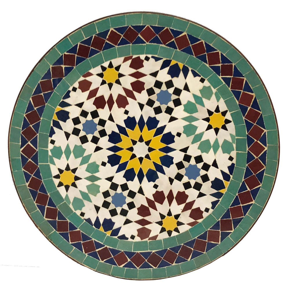 Tisch Rund 45 cm mit grünem Zellige-Mosaik in Jade, Mint und Schwarz für Wohnzimmer oder Terrasse