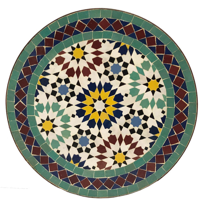 Tisch Rund 45 cm mit grünem Zellige-Mosaik in Jade, Mint und Schwarz für Wohnzimmer oder Terrasse