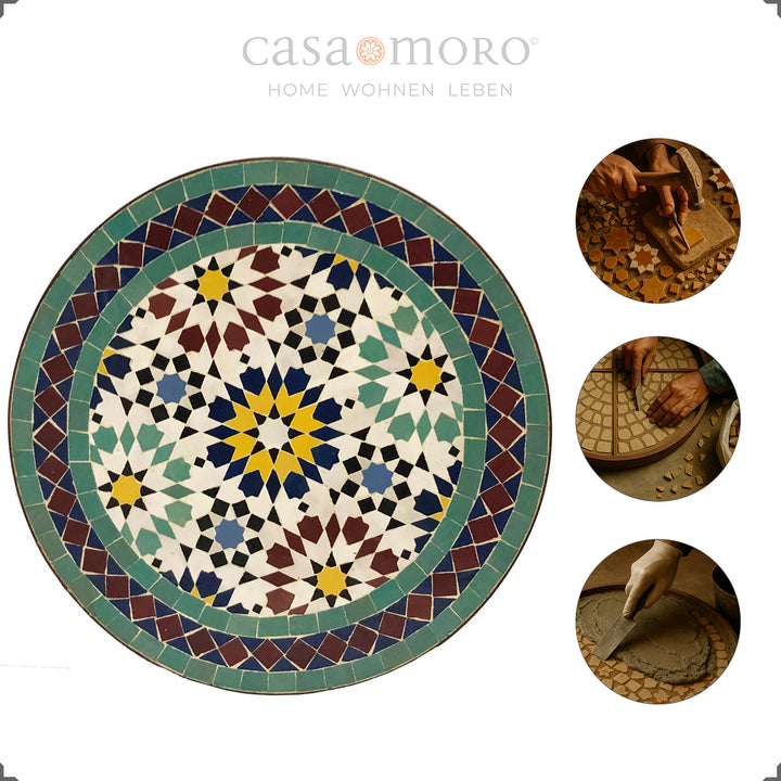 Handgefertigter Mosaiktisch mit harmonischer Farbpalette in Grüntönen – orientalisch und modern zugleich