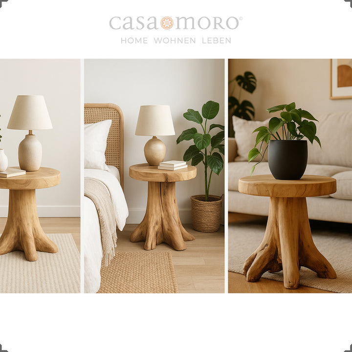 Naturbrauner Wohnzimmertisch mit sichtbarer Maserung, Unikat in 40 cm Höhe